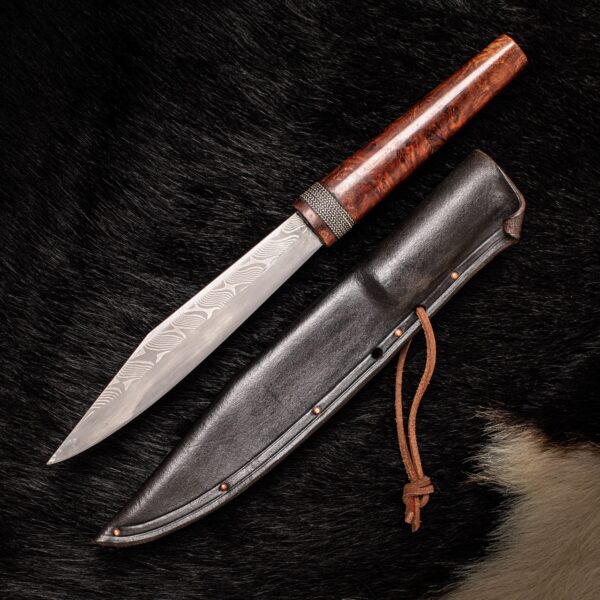 Elm Broken back seax with silver wire and sheath